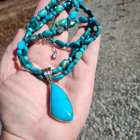 Jay King DTR Mine Finds Two Strand Turquoise Necklace with Pendant 925 Sterling - Picture 4 of 12